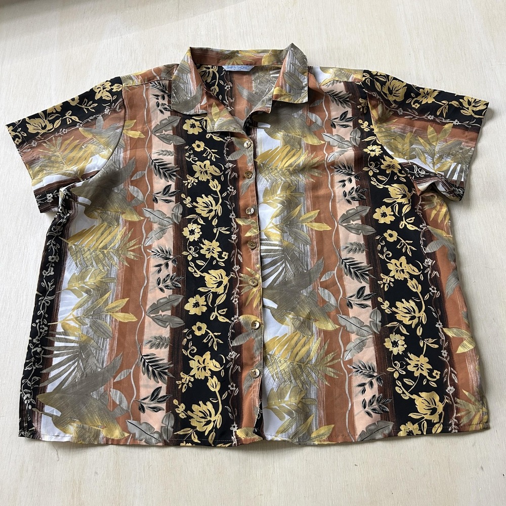 Vintage Ship 'N Shore Shirt Womens 3X Multicolor Floral Tropical Button Up Short